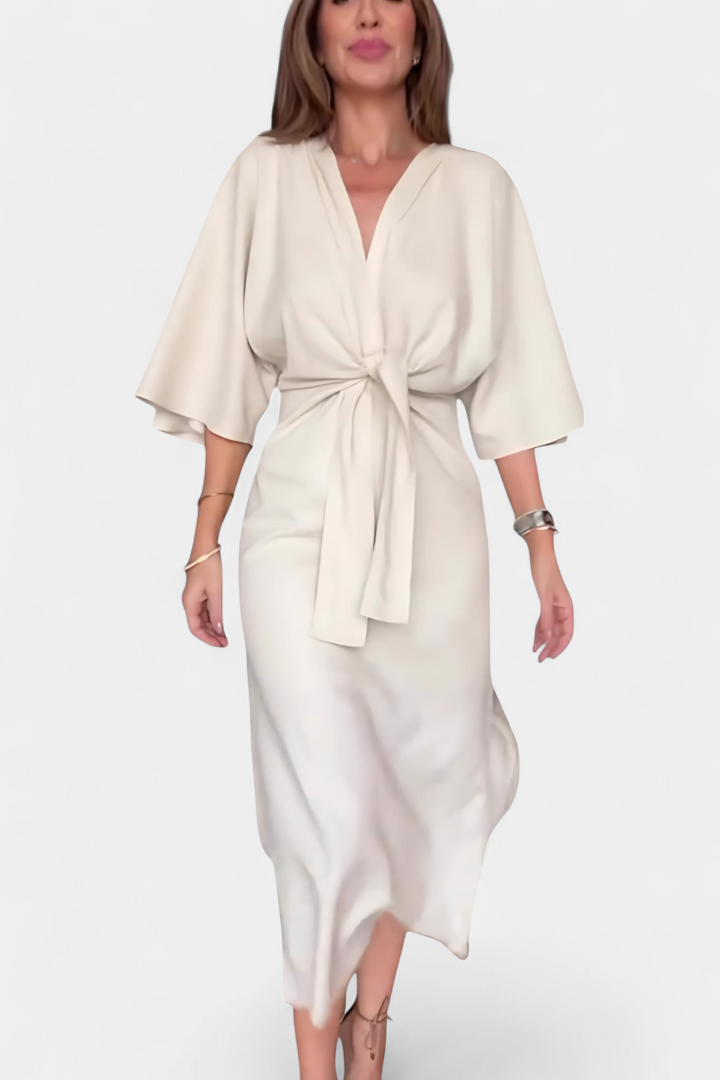 Наталия - Касулна рокля с преден възел и V-образно деколте