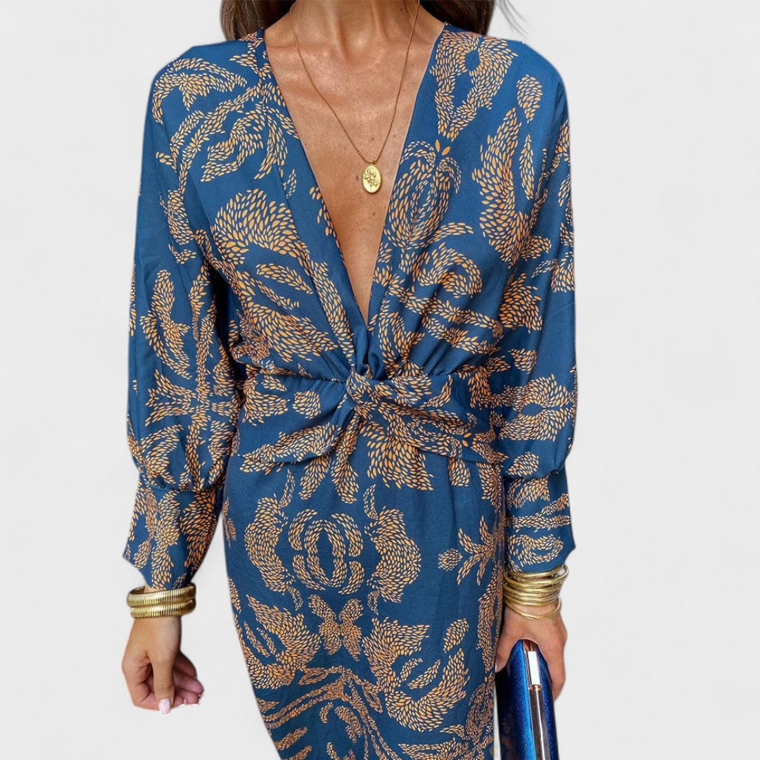 Весна - Миди рокля с V-образно деколте