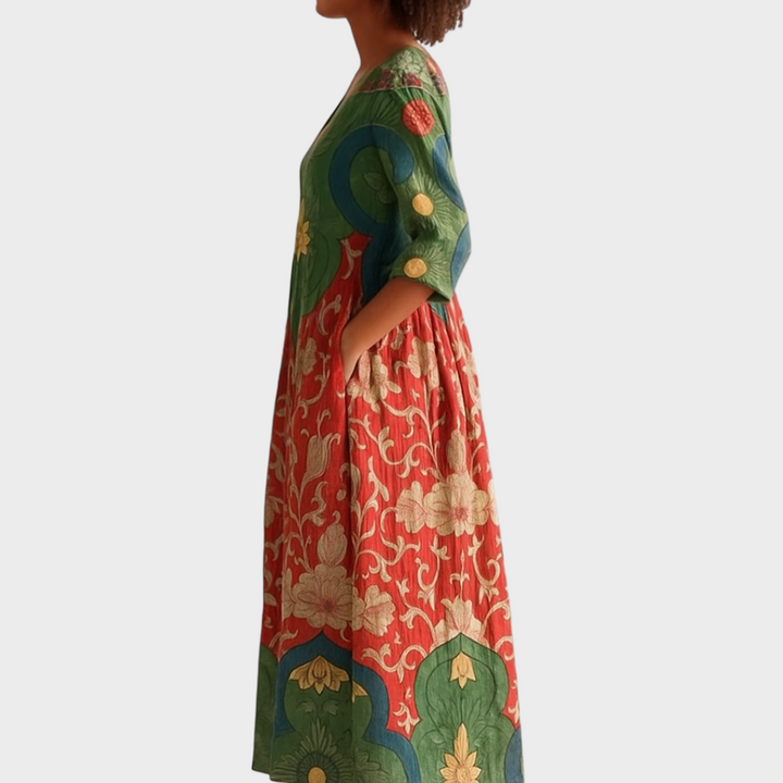 Клара - Дълга рокля с винтидж цветен принт