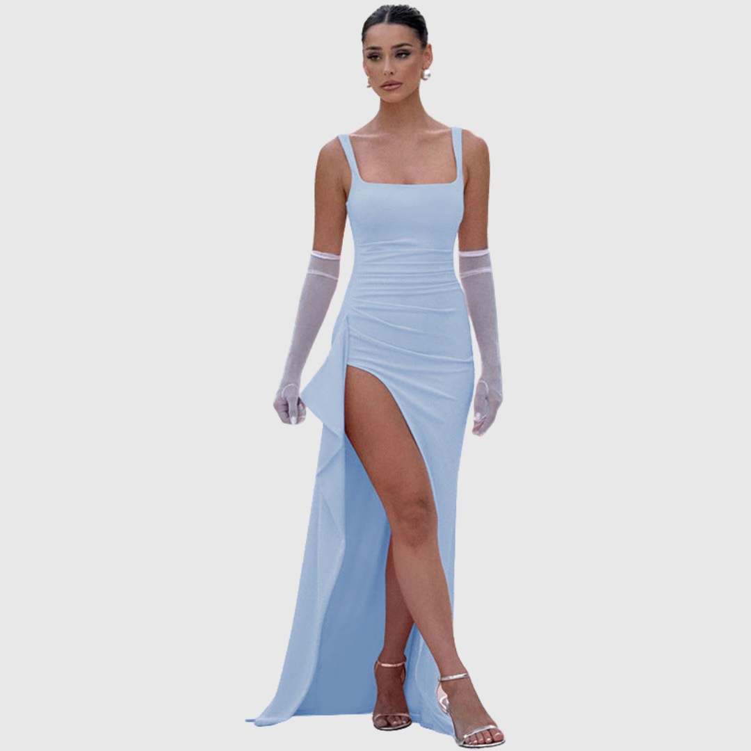 Невенa - Елегантна официална макси рокля с открит гръб