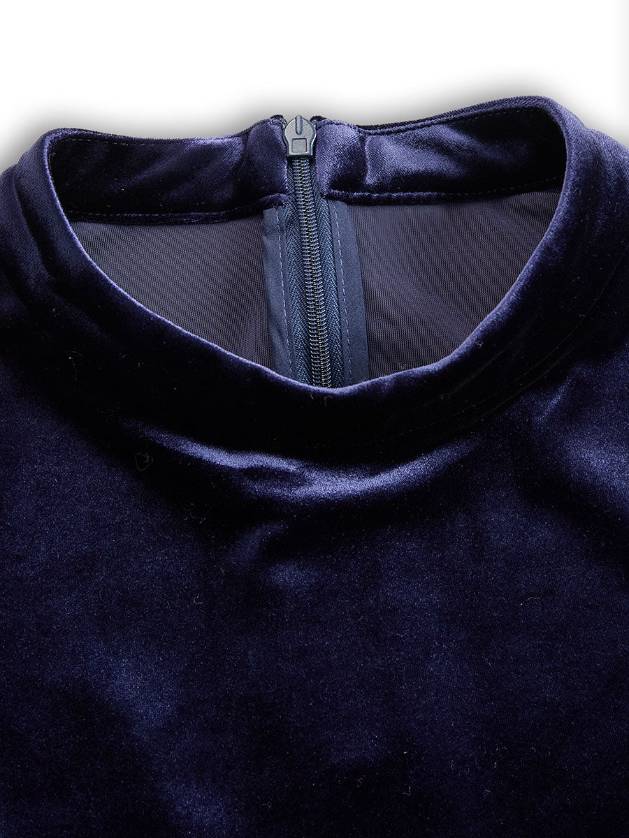 Росица - Тъмносиня миди рокля с дълъг ръкав