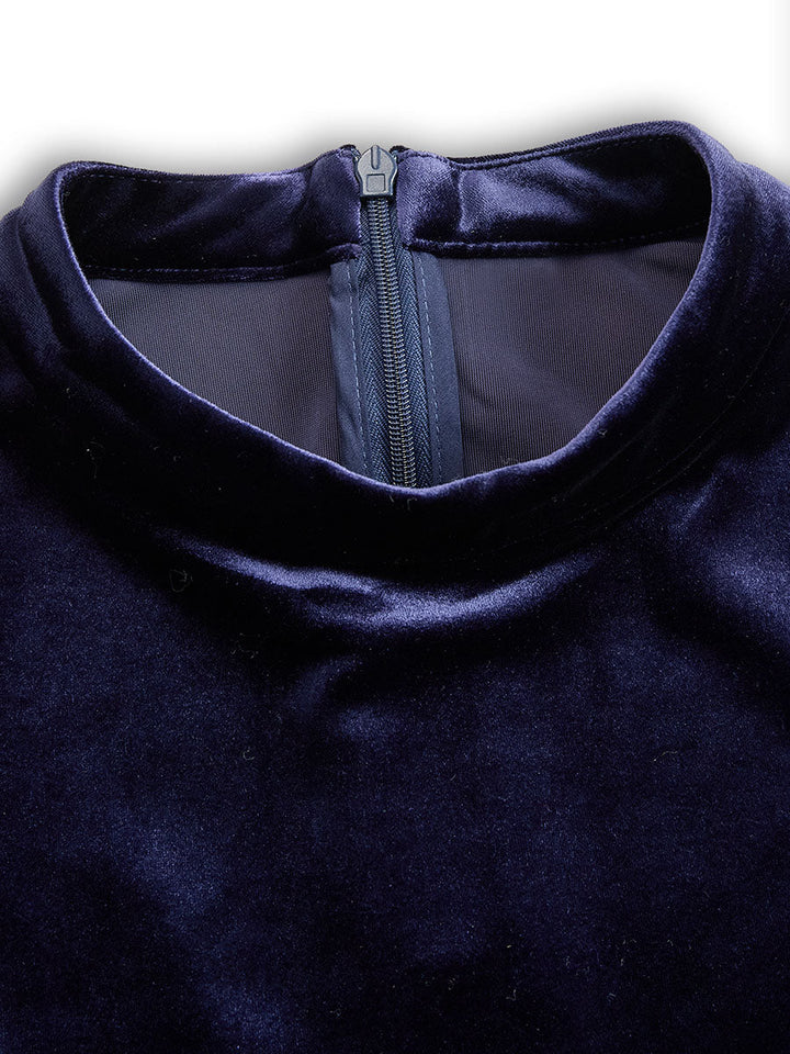 Росица - Тъмносиня миди рокля с дълъг ръкав