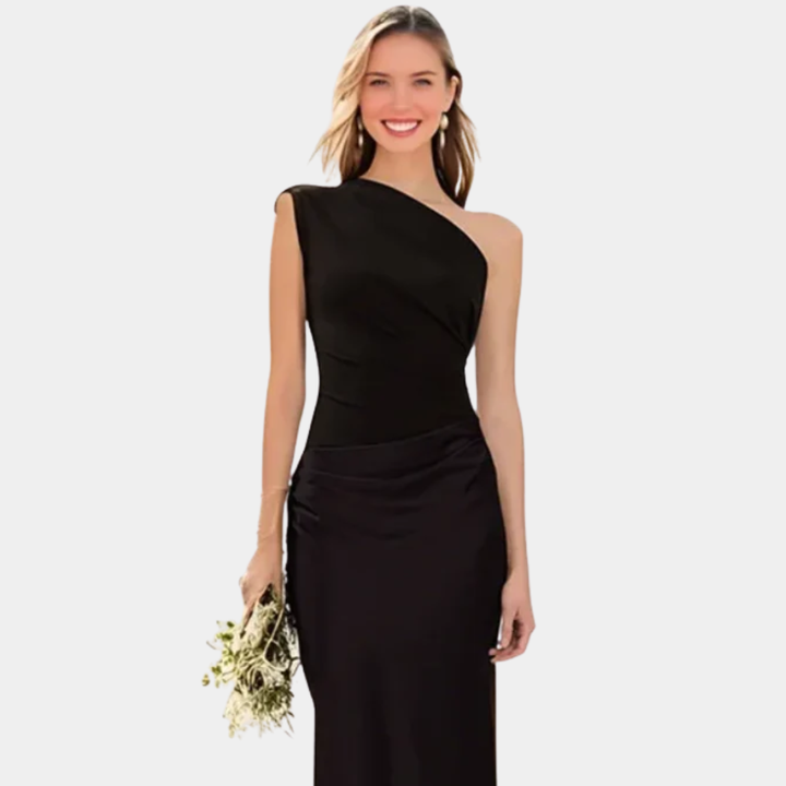 Алейда | Дълга сатенена рокля с едно рамо