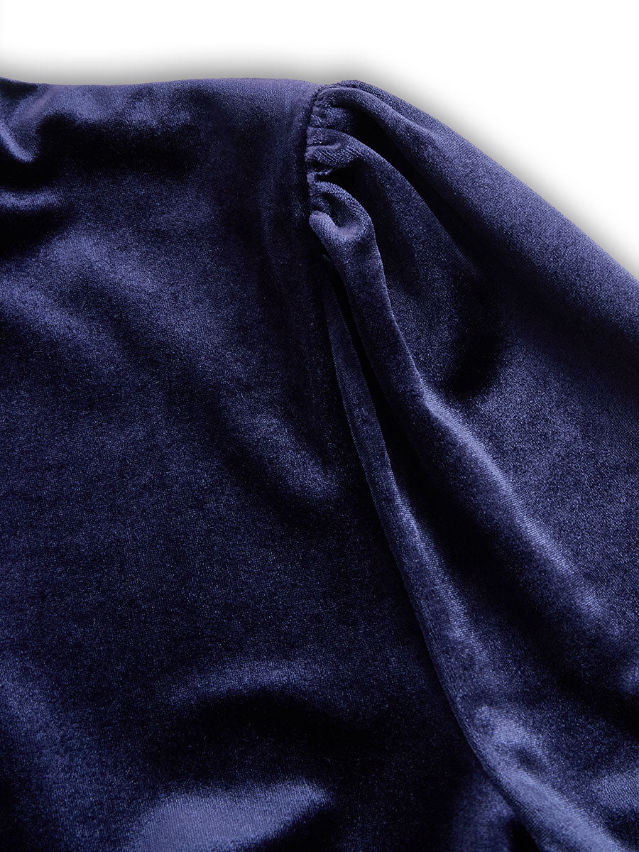 Росица - Тъмносиня миди рокля с дълъг ръкав