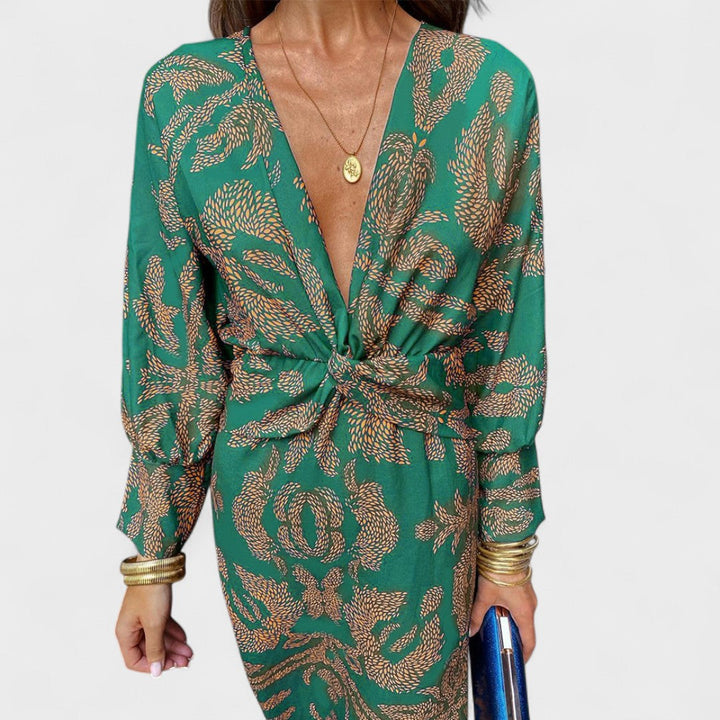 Весна - Миди рокля с V-образно деколте