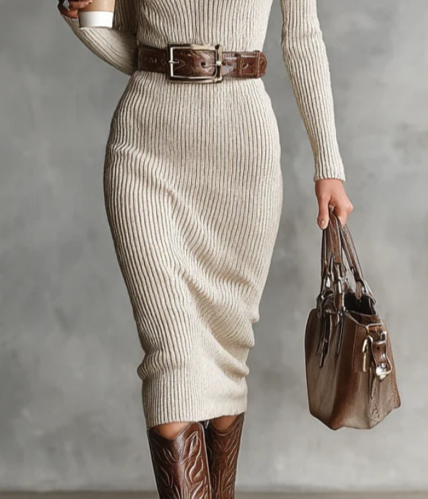 Валериа | Елегантна прилепнала рокля с колан