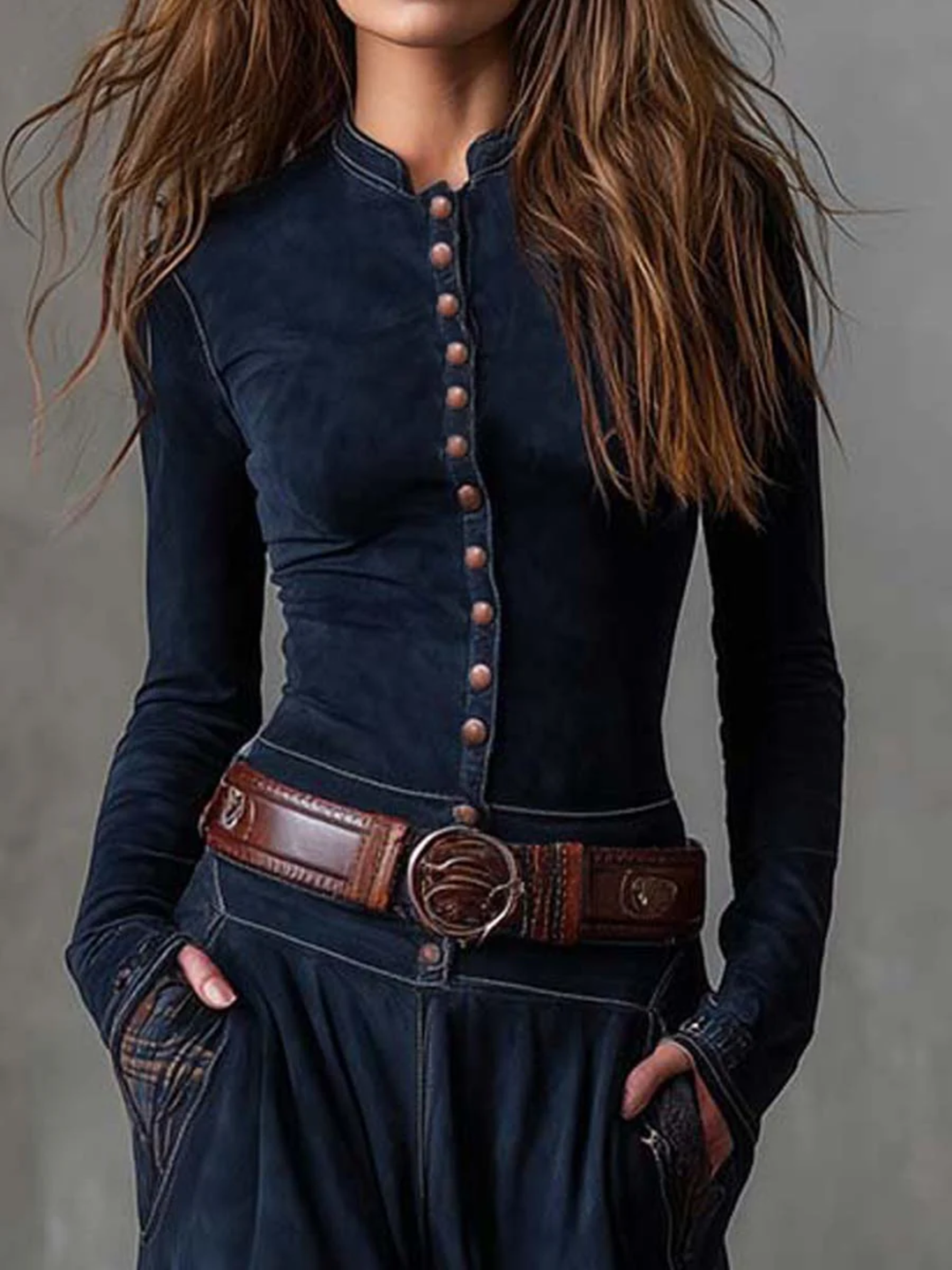 Александра - Тъмносиня суедна рокля с колан