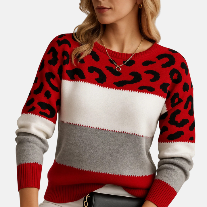 Йоана - Ежедневен пуловер с леопардов принт