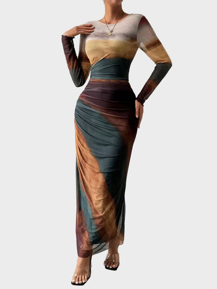 Торина – Дълга удобна рокля с десен