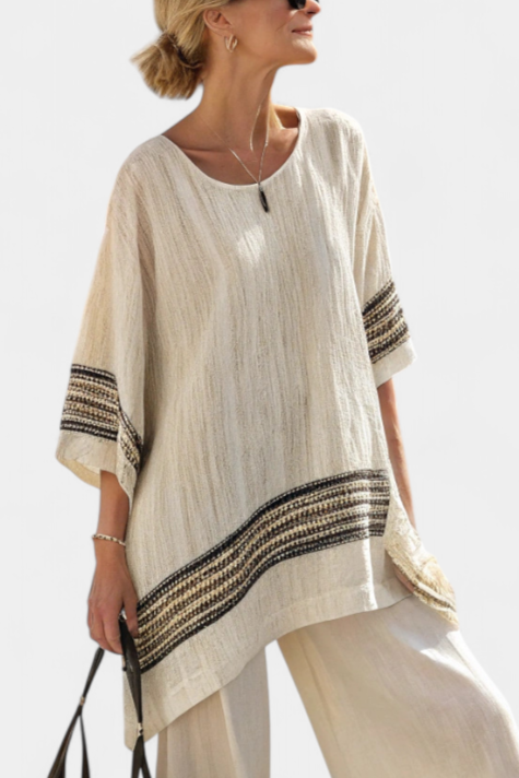 Комплект Медитеран Дейзи от бамбукова материя с елегантни червени и зелени ивици