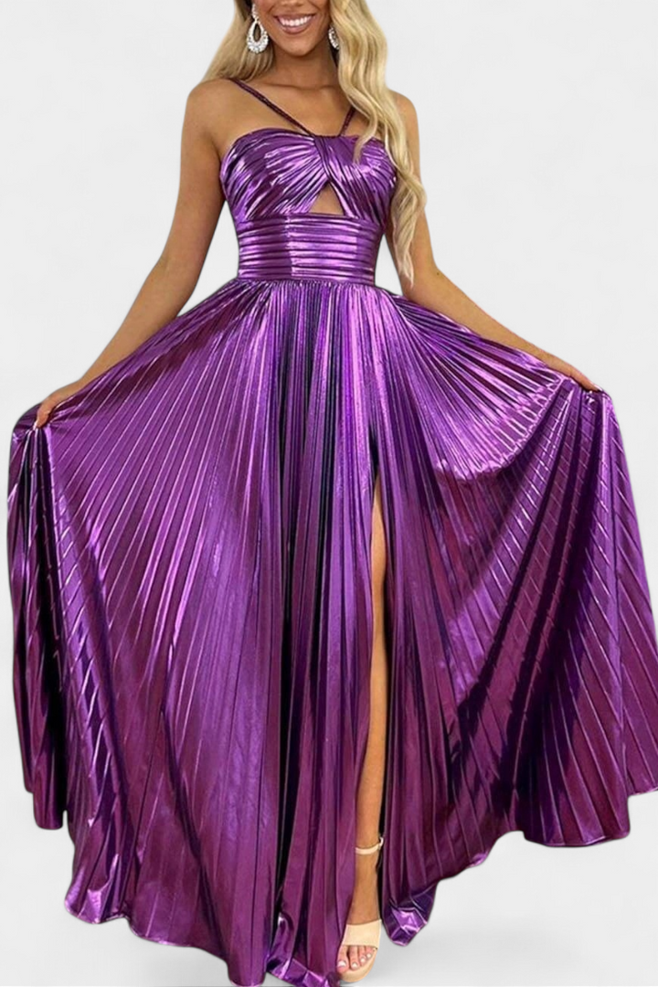 Бранимира Макси Рокля Металик с Преклоп и Разкроя