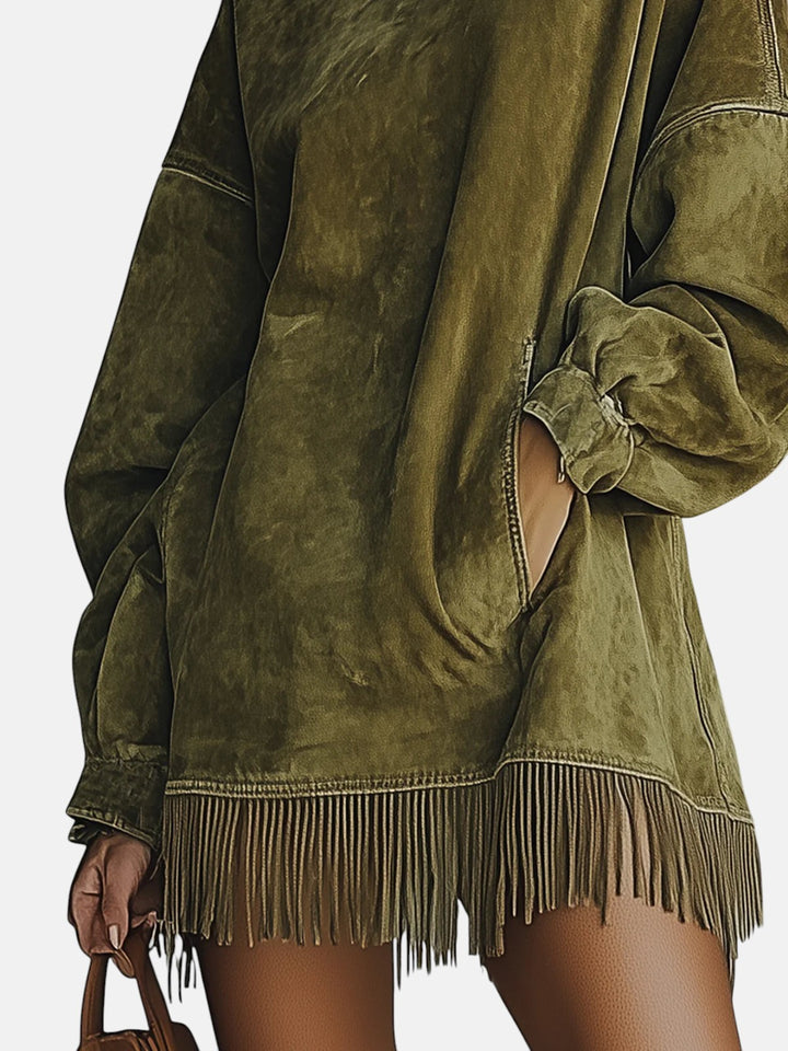 Мария - Уютна рокля от велур с ресни