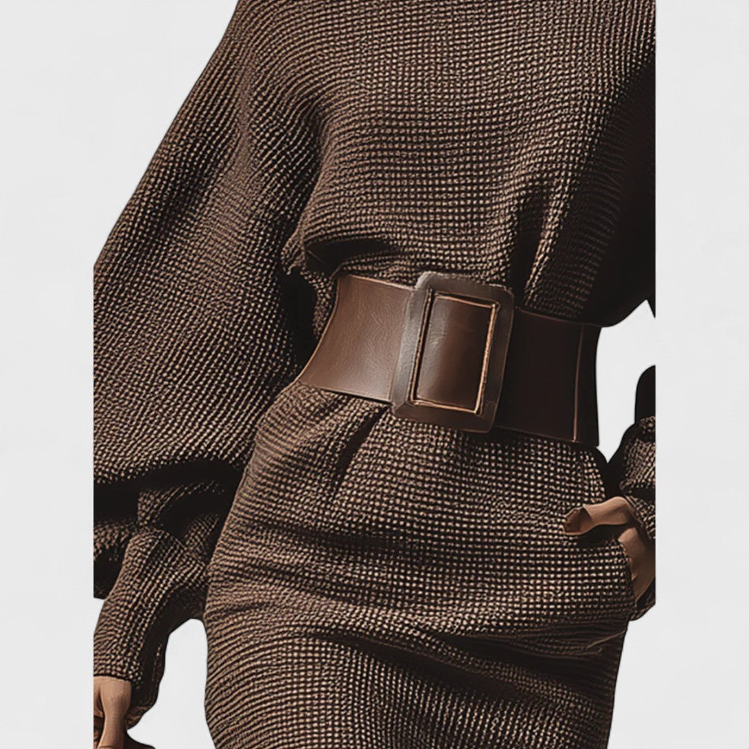 Цветелина - Къса плетена рокля със структуриран колан