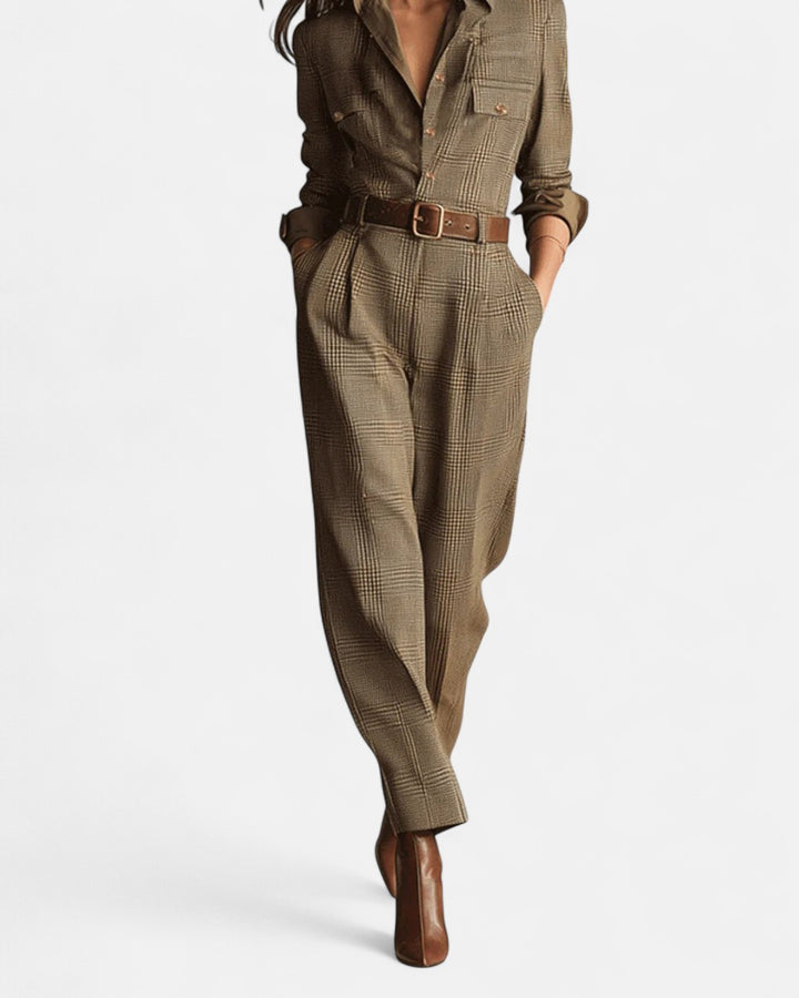 Барбара - Изискан комбинезон с текстура от твид и каре