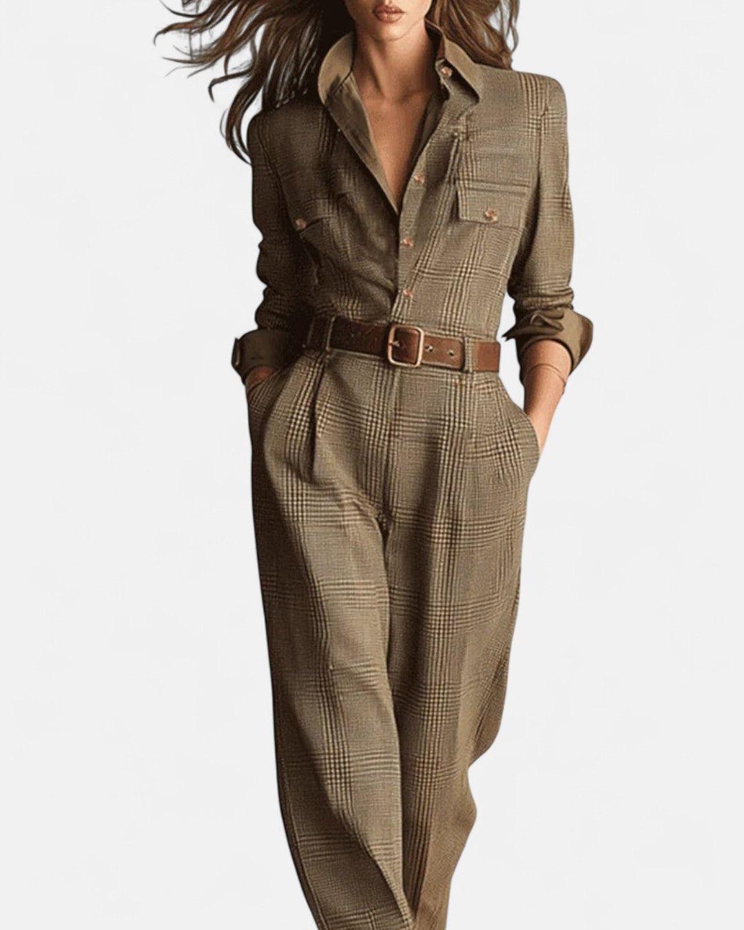 Барбара - Изискан комбинезон с текстура от твид и каре