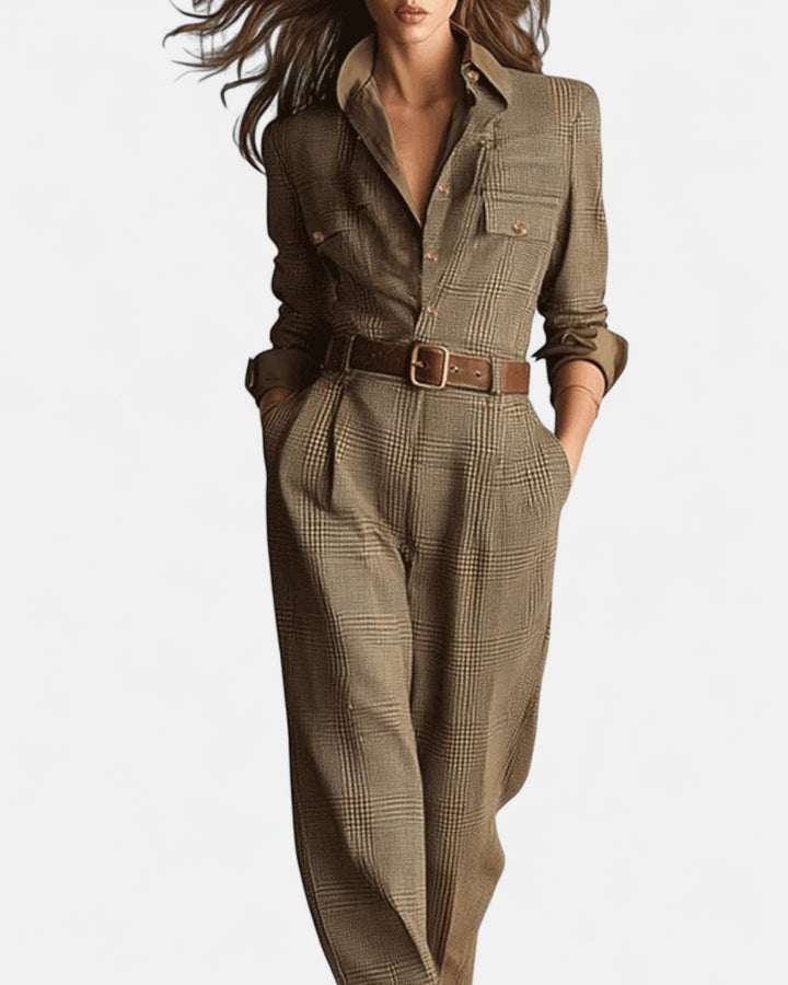 Барбара - Изискан комбинезон с текстура от твид и каре