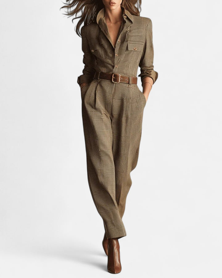 Барбара - Изискан комбинезон с текстура от твид и каре