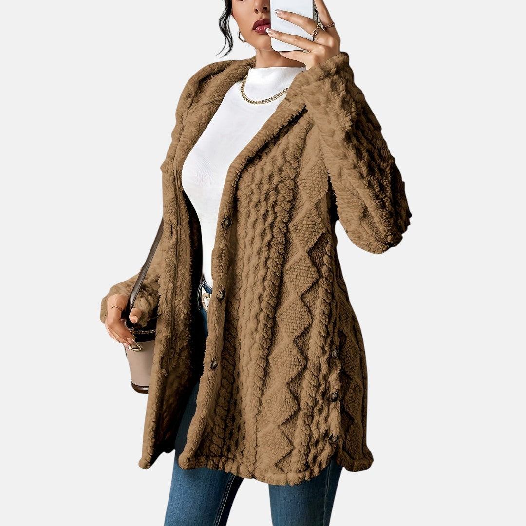 Йоанна - Плюшен кардиган с качулка