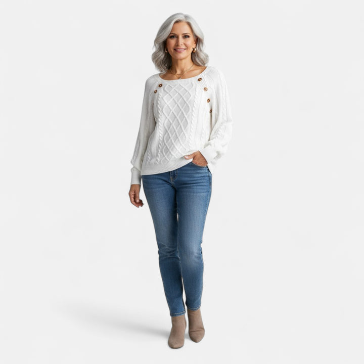 Малия - Плетен пуловер с копчета