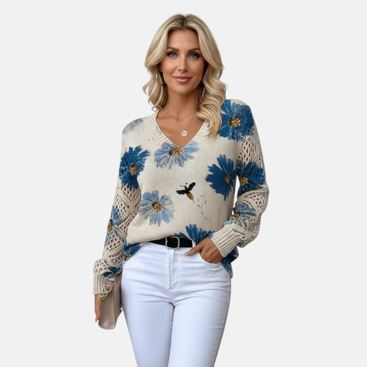 Милена - Елегантен пуловер с цветен мотив