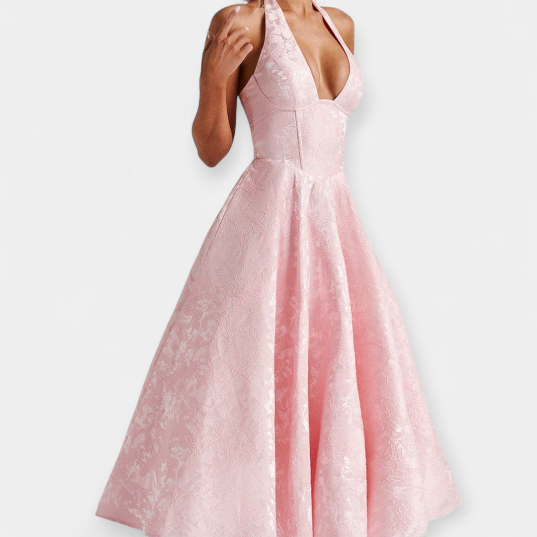 Миди Рокля с Отворен Гръб и Корсетен Дизайн