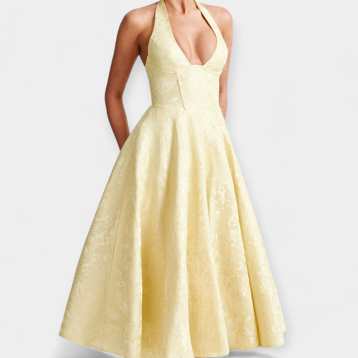 Миди Рокля с Отворен Гръб и Корсетен Дизайн