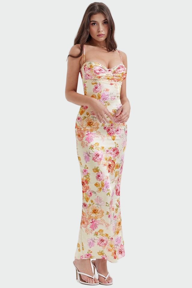 Роза - Сатенена цветна рокля