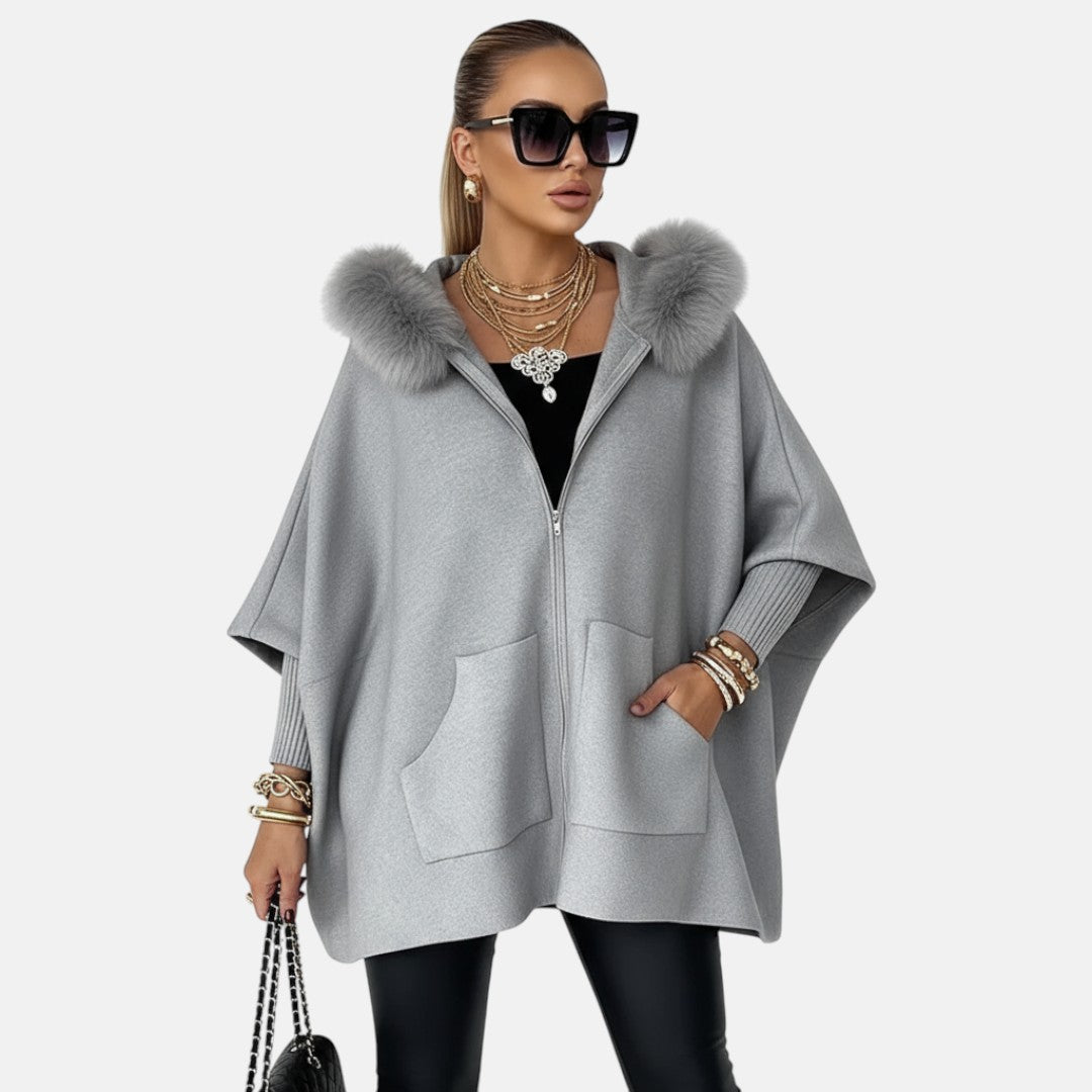 Александра  - Небрежно палто с качулка и кожена яка