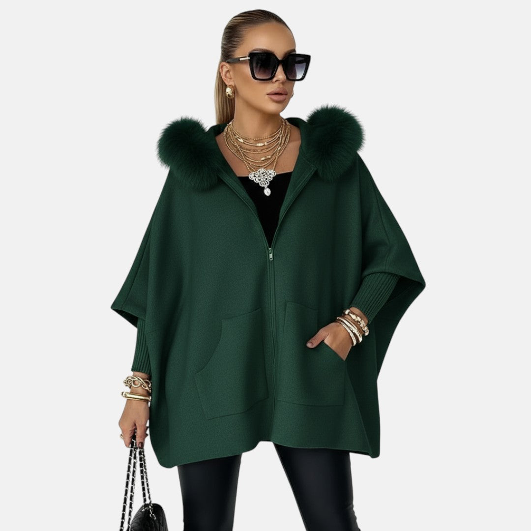 Александра  - Небрежно палто с качулка и кожена яка