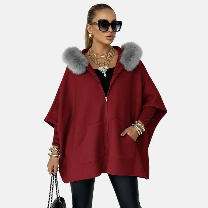 Александра  - Небрежно палто с качулка и кожена яка