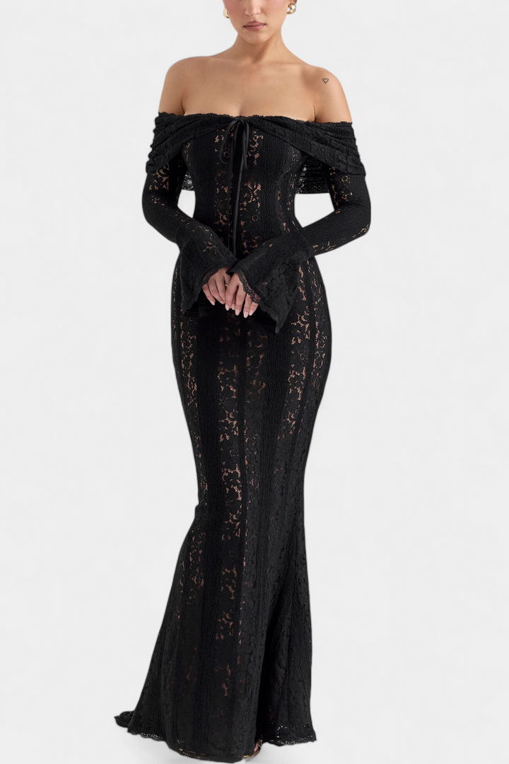 Макси рокля "Josipa" с открити рамене от дантела