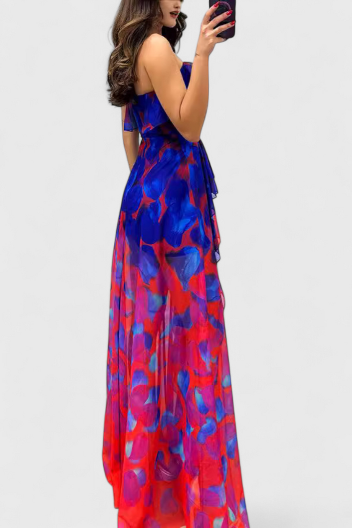 Зринка Макси Рокля без Ръкави с Волани и Градиентно Отворена