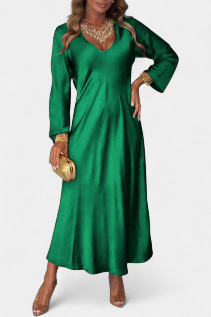 Мартинa Плавна Рокля с V Изрез и Дълги Ръкави