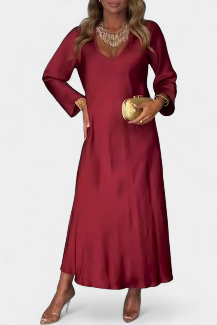 Мартинa Плавна Рокля с V Изрез и Дълги Ръкави