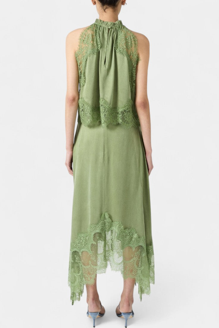 Нада Миди Пола с Дантелени Детайли и Асиметричен Подгъв