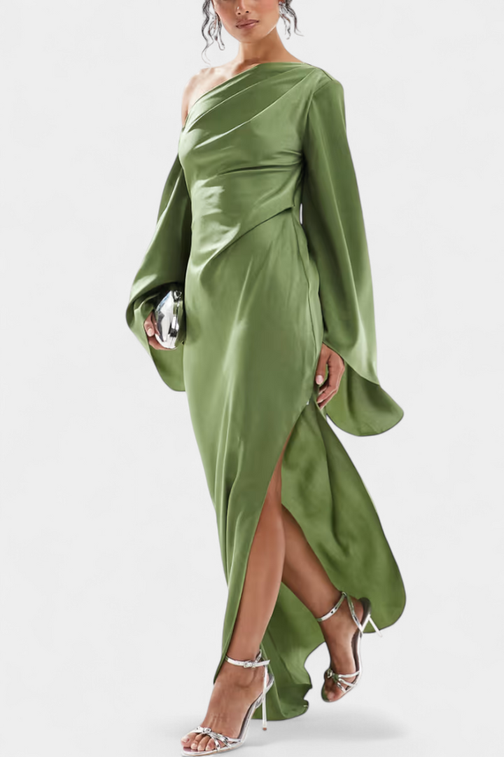 Франка Асиметрична Макси Рокля с Едно Рамо и Оформен Талия