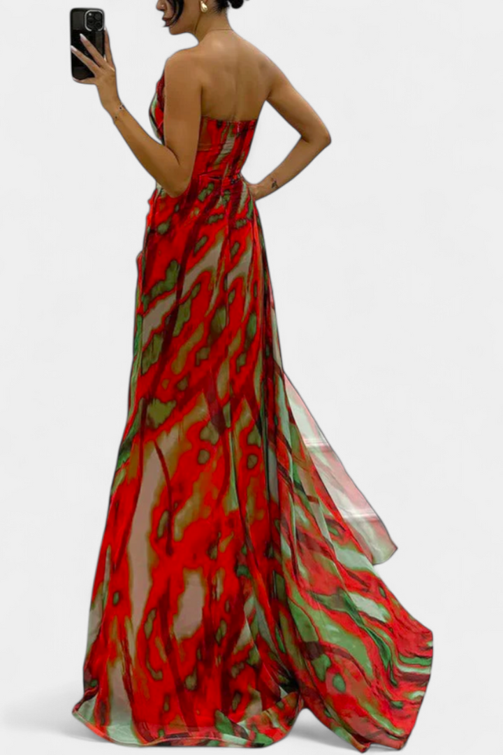Бланка Макси Асиметрична Рокля с Вибрантен Узор
