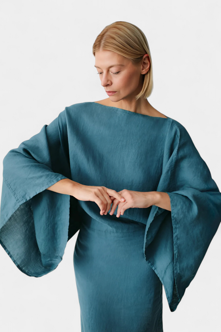 Филипа - Кимоно рокля от лен и памук с пояс